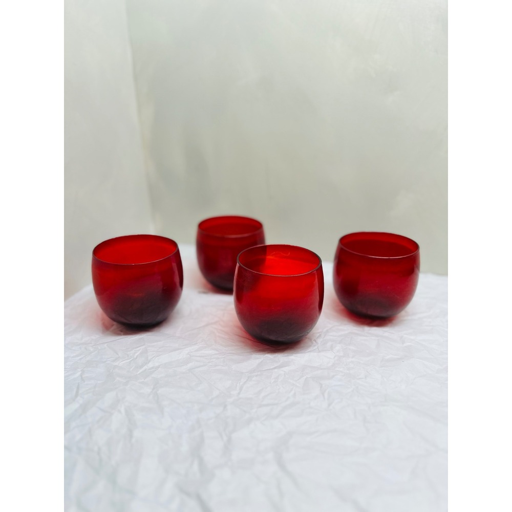 Vintage Ruby Red Glass Tumblers Set of 4 Stemless Wine Water Juice Glasses